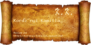 Korányi Kamilla névjegykártya